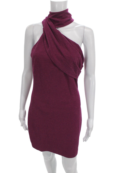 Badgley Mischka Women Bodycon Purple Halter Mini Dress Zip Size 1