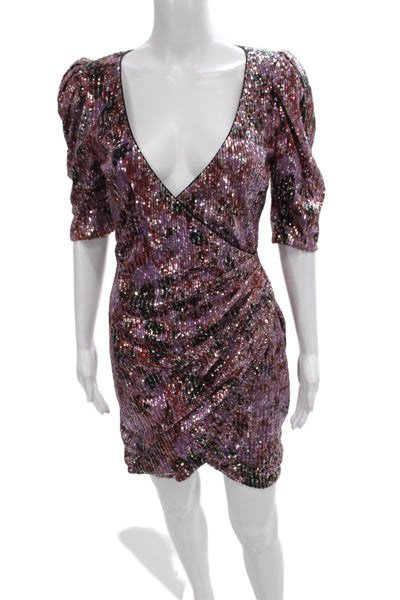 One 33 Social Women Sequin Multicolor V-Neck Bodycon Dress Knee-Length Size 6