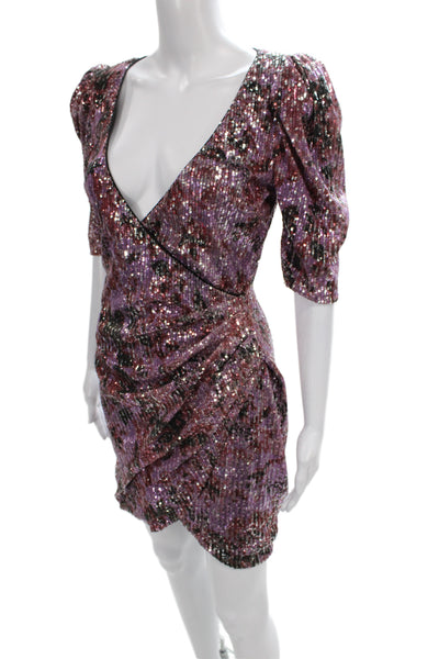 One 33 Social Women Sequin Multicolor V-Neck Bodycon Dress Knee-Length Size 6