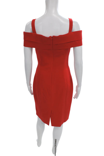 Belle Badgley Mischka Women Sheath Dress Red Off Shoulder Knee-Length Size 4