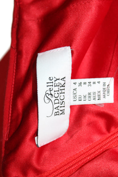 Belle Badgley Mischka Women Sheath Dress Red Off Shoulder Knee-Length Size 4