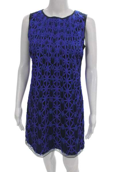 Belle Badgley Mischka Womens Shift Dress Blue Sleeveless Knee Length Zip Size 4