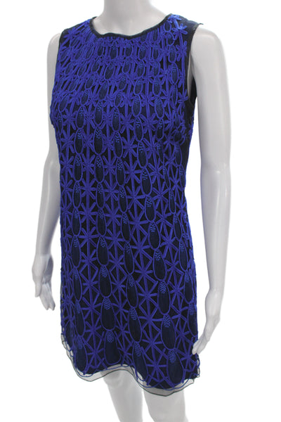 Belle Badgley Mischka Womens Shift Dress Blue Sleeveless Knee Length Zip Size 4