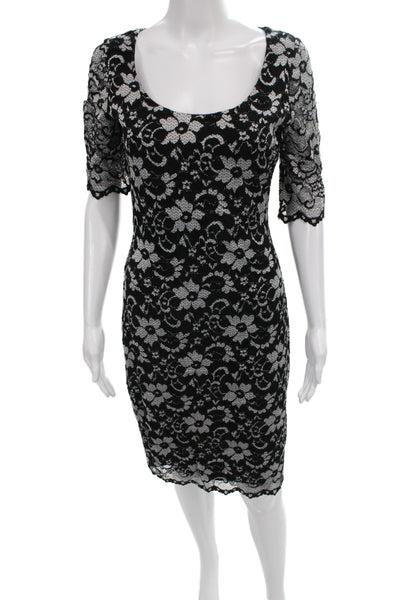 Belle Badgley Mischka Womens Sheath Floral Black Dress Scoop Neck Size 4