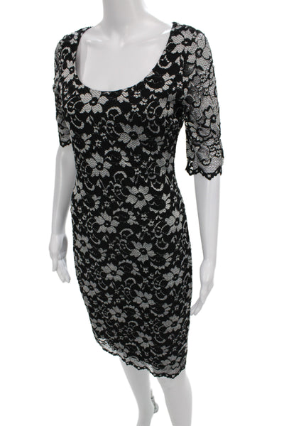 Belle Badgley Mischka Womens Sheath Floral Black Dress Scoop Neck Size 4