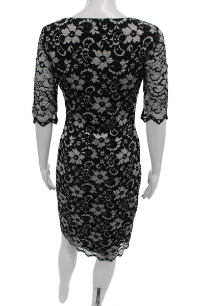 Belle Badgley Mischka Womens Sheath Floral Black Dress Scoop Neck Size 4