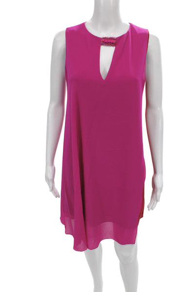 Belle Badgley Mischka Women Pink Lace Shift Cocktail Dress Sleeveless Size 4