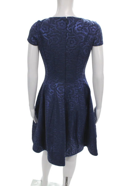 Belle Badgley Mischka Womens Fit & Flare Blue Jacquard Scoop Dress Size 4
