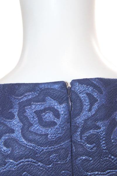 Belle Badgley Mischka Womens Fit & Flare Blue Jacquard Scoop Dress Size 4