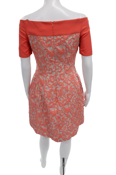 Belle Badgley Mischka Womens Orange Lace Off Shoulder Sheath Dress Size 4