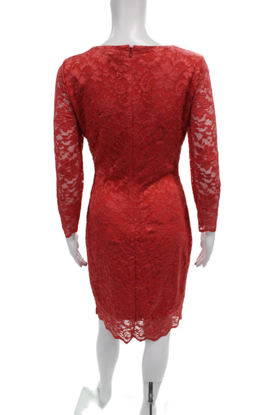 Belle Badgley Mischka Women Sheath Dress Red Long Sleeve Round Neck Zip Size 4
