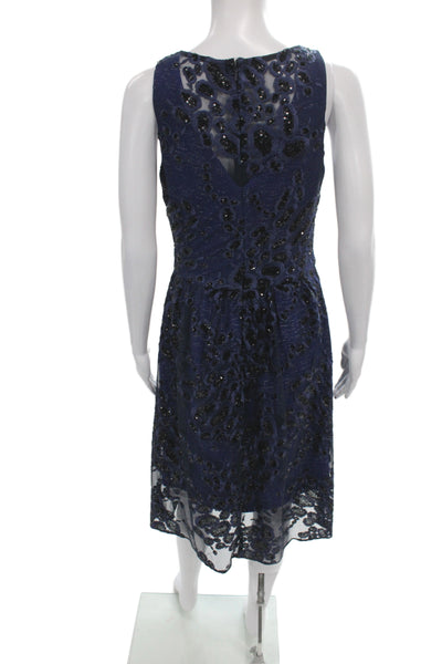 Belle Badgley Mischka Women Fit & Flare Blue Animal Print V-Neck Dress Size 4