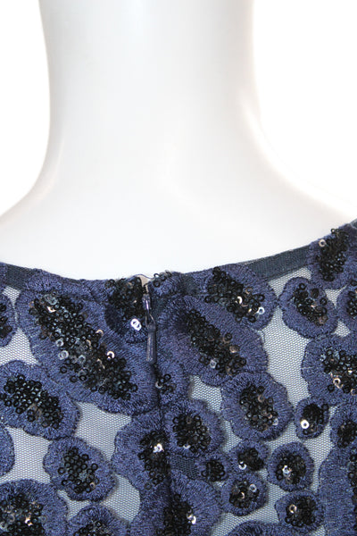 Belle Badgley Mischka Women Fit & Flare Blue Animal Print V-Neck Dress Size 4