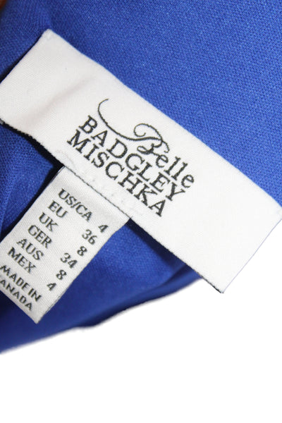Belle Badgley Mischka Women Fit & Flare Blue Animal Print V-Neck Dress Size 4