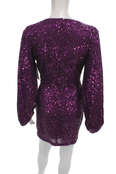 One 33 Social Women Sequin Purple V-Neck Long Sleeve Mini Dress Size 1
