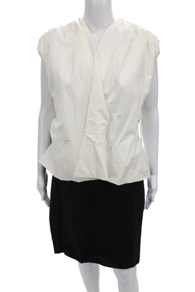 Badgley Mischka Womens Kimono Blouse Ivory V-Neck Sleeveless Cotton Zip Size 6