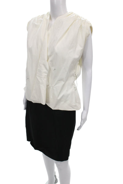 Badgley Mischka Womens Kimono Blouse Ivory V-Neck Sleeveless Cotton Zip Size 6