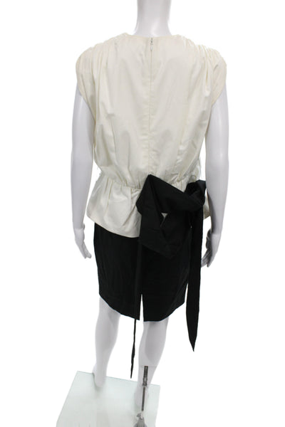 Badgley Mischka Womens Kimono Blouse Ivory V-Neck Sleeveless Cotton Zip Size 6
