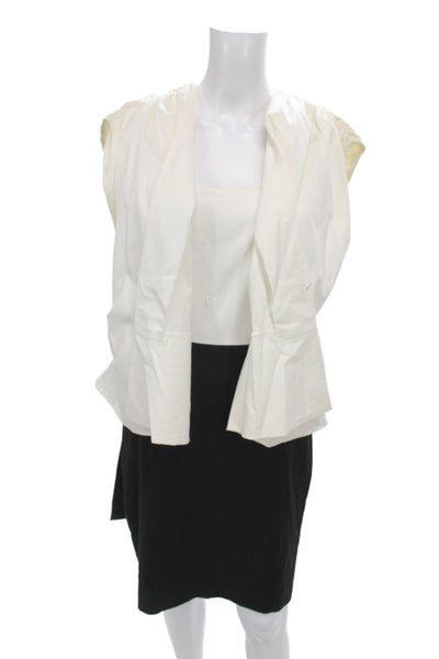 Badgley Mischka Womens Kimono Blouse Ivory V-Neck Sleeveless Cotton Zip Size 6