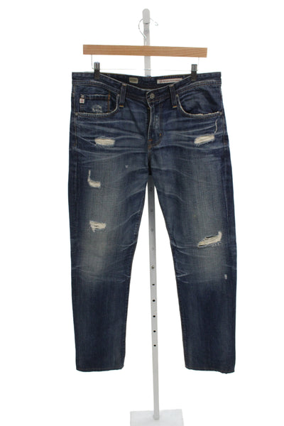 AG Adriano Goldschmied Mens Straight Blue Jeans Button Fly Distressed Size 33