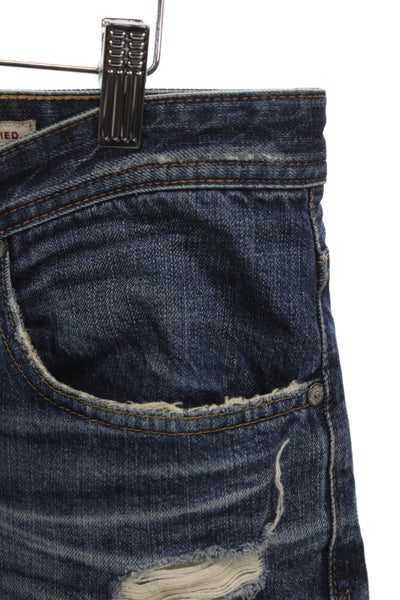 AG Adriano Goldschmied Mens Straight Blue Jeans Button Fly Distressed Size 33