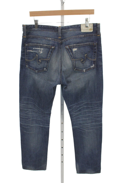 AG Adriano Goldschmied Mens Straight Blue Jeans Button Fly Distressed Size 33
