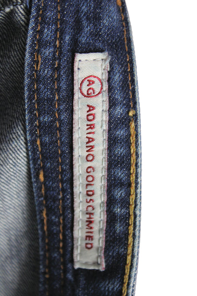 AG Adriano Goldschmied Mens Straight Blue Jeans Button Fly Distressed Size 33