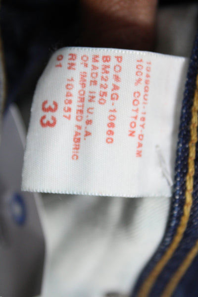 AG Adriano Goldschmied Mens Straight Blue Jeans Button Fly Distressed Size 33