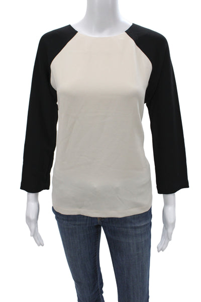 J Crew Women Basic Colorblock T-Shirt Beige Round Neck 3/4 Sleeve Size 6