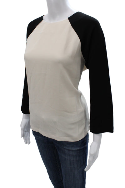 J Crew Women Basic Colorblock T-Shirt Beige Round Neck 3/4 Sleeve Size 6