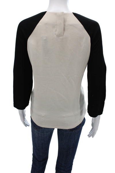J Crew Women Basic Colorblock T-Shirt Beige Round Neck 3/4 Sleeve Size 6