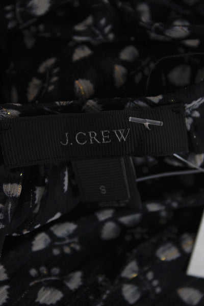 J Crew Women Black Floral Scoop Neck Short Sleeve Blouse Size S