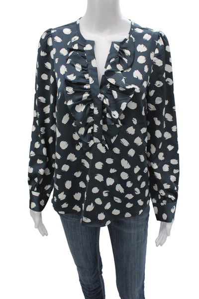 J Crew Womens Tunic Blouse Black Polka Dot V-Neck Long Sleeve Polyester Size XS