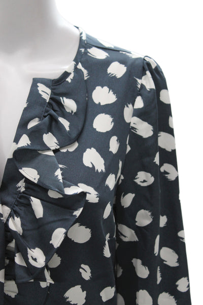 J Crew Womens Tunic Blouse Black Polka Dot V-Neck Long Sleeve Polyester Size XS