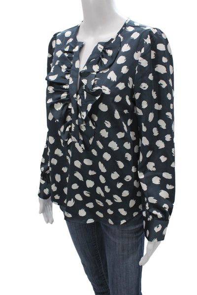 J Crew Womens Tunic Blouse Black Polka Dot V-Neck Long Sleeve Polyester Size XS