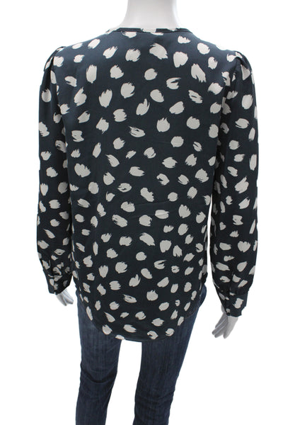 J Crew Womens Tunic Blouse Black Polka Dot V-Neck Long Sleeve Polyester Size XS