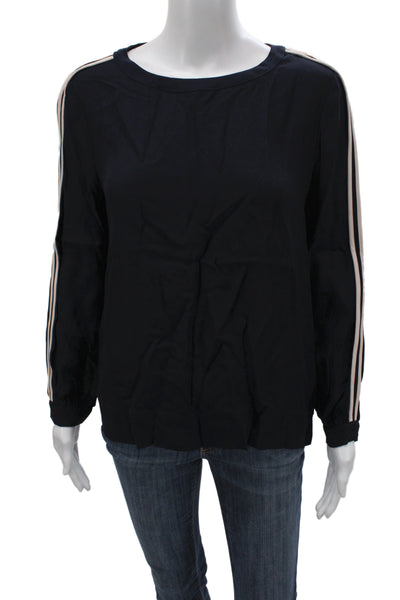 J Crew Women Black Basic Viscose Round Neck Long Sleeve Blouse Size 4