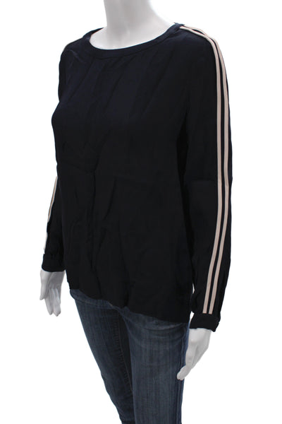 J Crew Women Black Basic Viscose Round Neck Long Sleeve Blouse Size 4