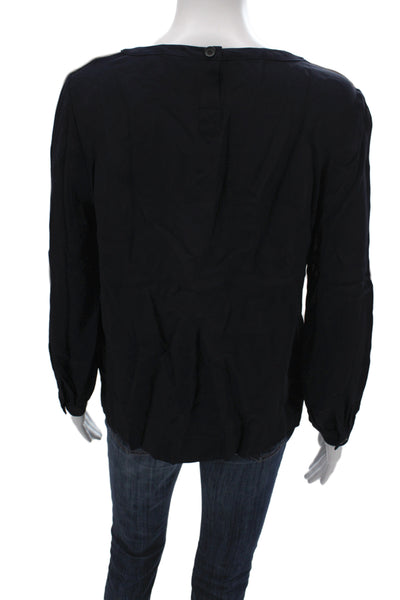 J Crew Women Black Basic Viscose Round Neck Long Sleeve Blouse Size 4