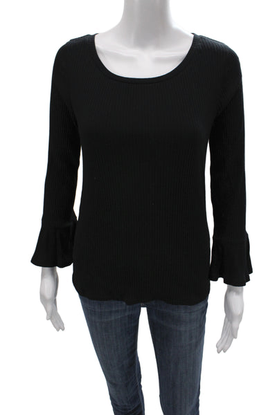 J Crew Women Black Scoop Neck Long Sleeve Basic Blouse 57% Cotton Size S