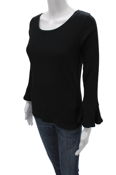J Crew Women Black Scoop Neck Long Sleeve Basic Blouse 57% Cotton Size S