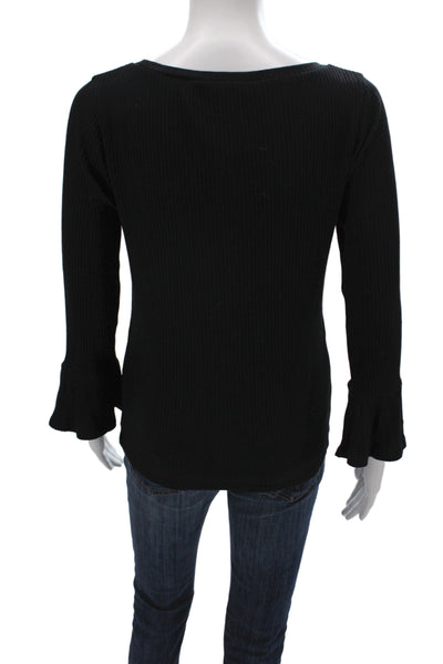 J Crew Women Black Scoop Neck Long Sleeve Basic Blouse 57% Cotton Size S