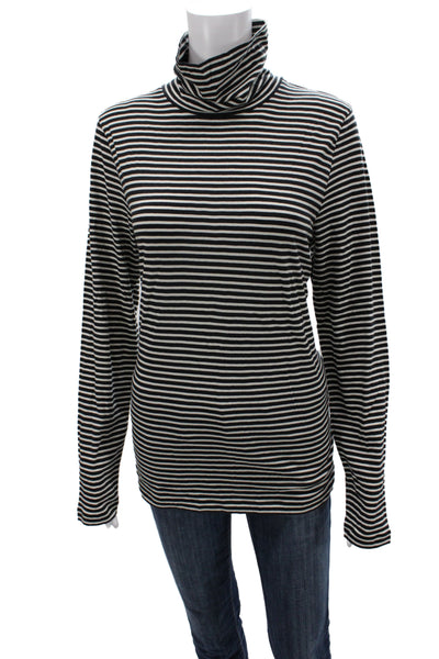 J Crew Womens Black Striped Turtleneck Long Sleeve Basic T-Shirt Size XL