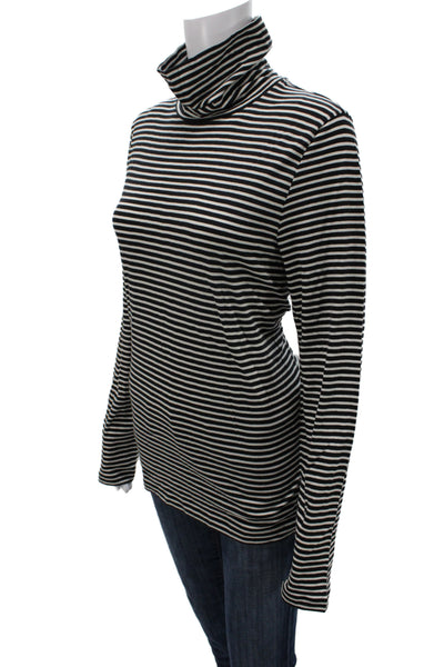 J Crew Womens Black Striped Turtleneck Long Sleeve Basic T-Shirt Size XL