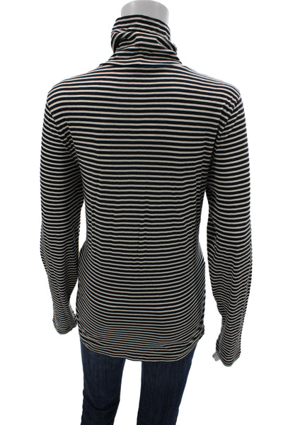 J Crew Womens Black Striped Turtleneck Long Sleeve Basic T-Shirt Size XL