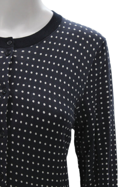 J Crew Women Cardigan Blue Polka Dot Cotton Long Sleeve Round Neck Size L