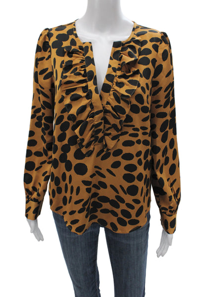 J Crew Womens V Neck Animal Print Tunic Blouse Black Long Sleeve Size XS