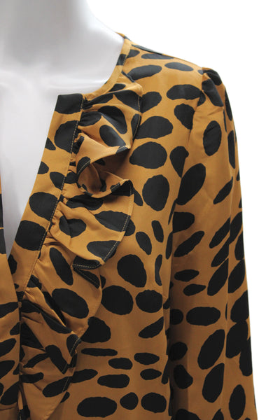 J Crew Womens V Neck Animal Print Tunic Blouse Black Long Sleeve Size XS