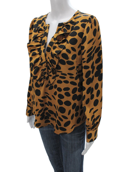 J Crew Womens V Neck Animal Print Tunic Blouse Black Long Sleeve Size XS