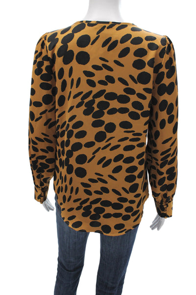 J Crew Womens V Neck Animal Print Tunic Blouse Black Long Sleeve Size XS